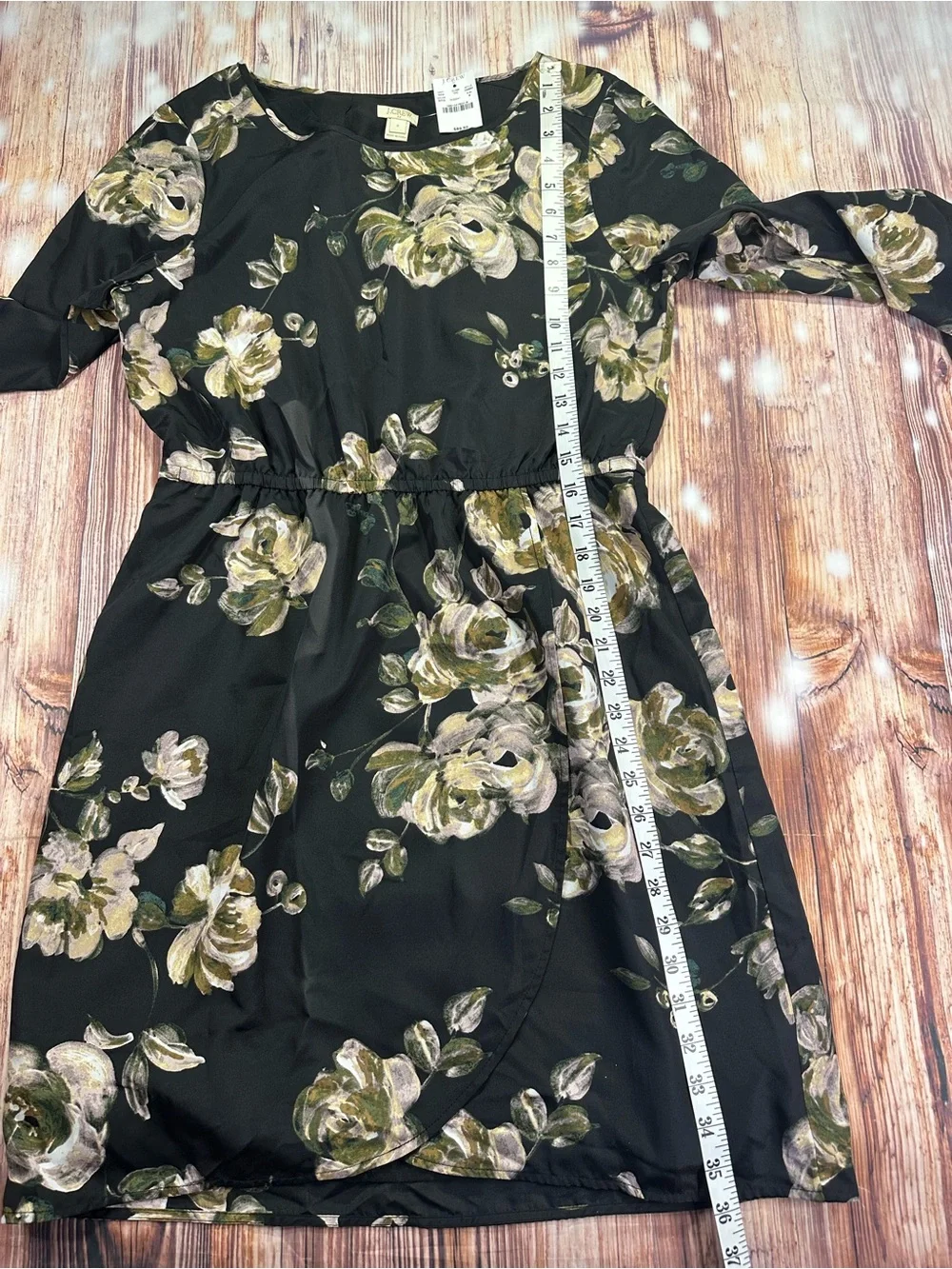 NWT J. Crew Black Floral Long Sleeve Tulip Hem Dress - Size 8  Polyester